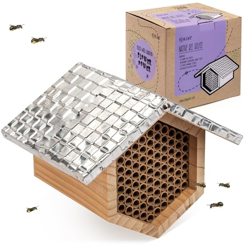 Rivajam Imker Pro Mach II Maurerbienenhaus - Starkes + wasserdichtes Bienenhotel & Insektenlebensraum - Austauschbare Maurerbienenröhren Gefüllte Bienenhäuser für den Garten - Bestäuberhaus
