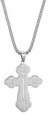 Orthodoxes Kreuz Anhänger Halskette Edelstahl Klassisches Kreuz Anhänger Halskette Russisch-Orthodoxer Amulett-Schmuck Religiöse Halskette (Orthodoxes Kreuz Kastenkette silber)