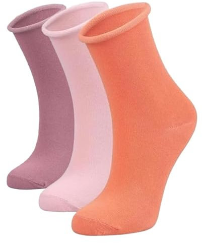 Lot de 3 paires de chaussettes en coton biologique pour femme - Souples - Respirantes - Décontractées et formelles (FR/ES, Numérique, 35, 40, Taille normale, Taille normale, Nuances de Rose)
