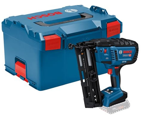 Bosch Professional 18V System Chiod. legno GNH 18V-64-2 M (mod. azion. sing./ripetizione, idonea per chiodi: 32-64 mm, 16 ga (1,6 mm) e angolo di inclinazione di 20°, senza batterie, in L-BOXX)