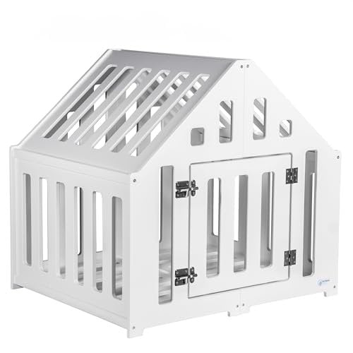 Pet World Design Hundehütte aus Holz, Hundekäfig Verschließbar, Tierhaus, Hundelaufstall, Hundehaus, Haustierbox, Hund, Katze, Indoor, Weiß