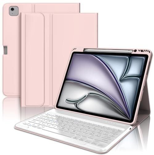 WAVATA Tastiera per iPad Air 13 2025/2024 (M3/M2), Custodia Tastiera per iPad Air 13 2024 M2 Tastiera Italiano QWERTY Bluetooth Magnetica Staccabile Cover con Slot a Penna, Oro Rosa