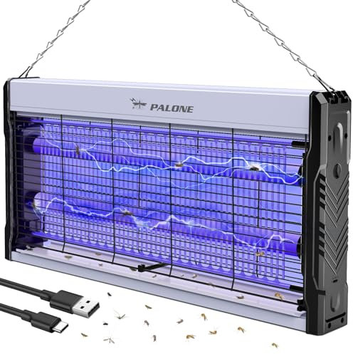 PALONE USB C Lampada Antizanzare 4000V, Zanzariera Elettrica, 2 X UV LED Lampada Zanzare | Protezione al Tatto | Sospensibile | con Vassoio| per Interno - Grande