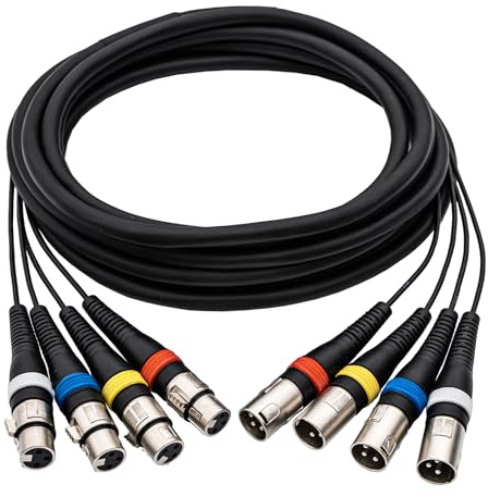 4 Channel XLR Male to Female Snake Cables, Microphone Patch Cable 20FT | 4 Colored Bands For Easy ID, Low Noise, Tight Fit, Metal Connectors, For Recording, Live, Stage, Studio