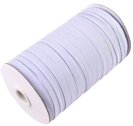 1 rollo de cordón elástico blanco, elástico de 90 m, elástico fino de 6 mm, cordón plano, cuerda elástica redonda, para costura, tejer, bricolaje