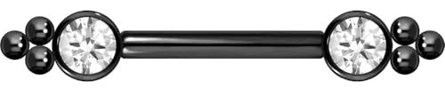 PIERCINGLINE Titan Barbell mit Push Fit KRISTALL + KUGELDREIECK Brustwarzenpiercing Nippelpiercing Schwarz 1,6 x 14 mm