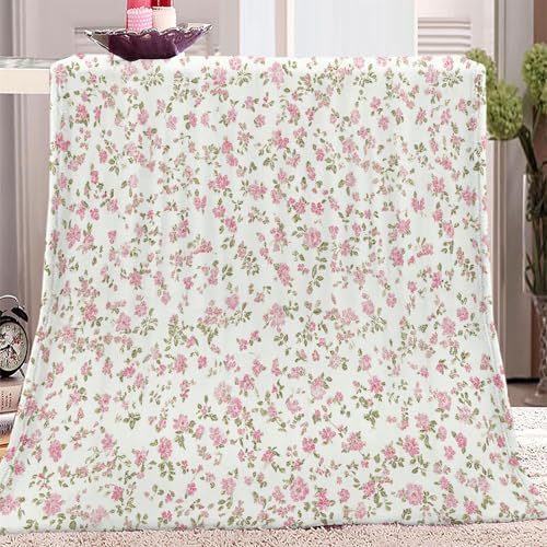 Generic Kuscheldecke Vintage Landhaus Blumen Muster 130 x 150 cm Flauschig Flanell Tagesdecke Blanket Bequem und Warm Sofadecke Licht für alle Jahreszeiten Dicke Kuscheldecke