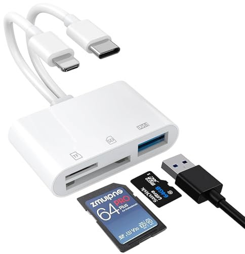 Lecteur Carte SD iPhone, 3 en 1 Lightning to SD Card Reader, Lightning SD Card Reader, Adaptateur Carte SD iPhone, Adaptateur Appareil Photo iPhone, Adaptateur iPhone Carte SD, Adaptateur SD iPhone