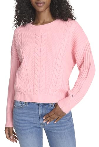 Tommy Hilfiger Maglione da Donna a Tinta Unita a Girocollo Bobbi Pullover, Rosa Inglese, L