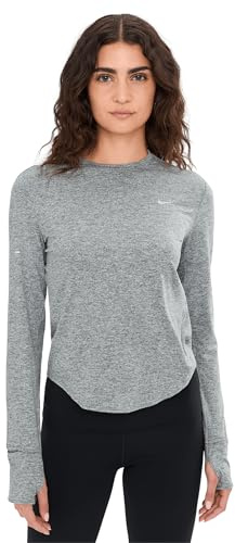 Nike Swift Dri-Fit Uv Long Sleeve Crew Neck Running Top for Women, Smoke Grey/Htr/Reflective Silv, HQ0503-084, M