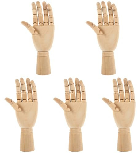 MAGICLULU 5 Stück Massivholz Bastelpuppen Marionetten Ornament Maniküre Nägel Zubehör Halter Puppenhand Plüsch – Beweglicher Handmechanismus Skizze Handzeichnung