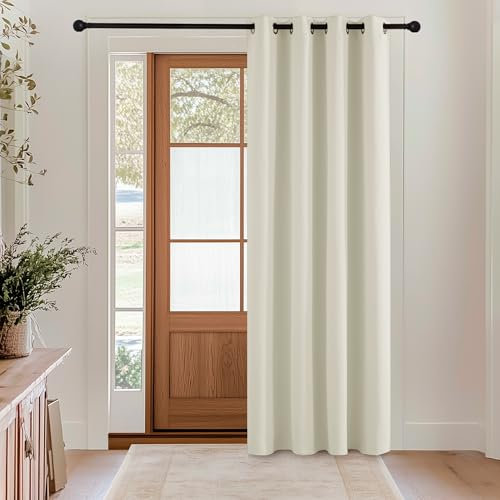 KGORGE Verdunklungsvorhänge Beige Thermovorhang Kälteschutz Tür - 1 Stück H 200 cm x B 140 cm Blickdichte Gardinen mit Ösen Wohnzimmer Vorhänge 200 cm Lang, Hellbeige