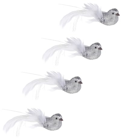 ERINGOGO 4stücke Teiliges Künstliche Weihnachtsvögel Silber Mit Glitzer Und Pailletten Große Deko-vögel Für Basteln Baumschmuck Geschenk Kinderzimmer Und Festliche Tischdekoration