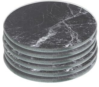 Harbour Housewares Round Glass Coasters - 10cm - Black Marble - 6x Home Kitchen Living Room Office Bedroom Coffee Dining Dinner Table Décor Cup Candle Vase Holder Placemats Place Mat Accessories Set