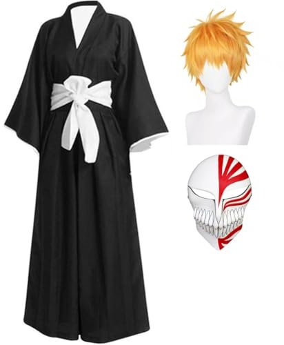 Jilijia Anime Kurosaki Ichigo Cosplay Kostüm mit Perückenmaske Komplettes Set Manga Charakter Outfits für Halloween Karneval Party