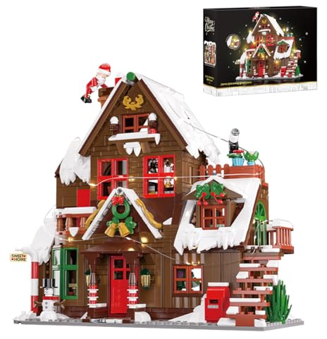 2025 Weihnachts Lebkuchenhaus Bausatz mit Licht, Weihnachten Haus Klemmbausteine Spielzeug, Festliches Klemmbausteine Geschenk für Erwachsene