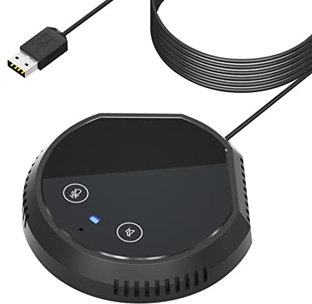 Desktop USB Conference Speakerphone Microphone 360 Omnidirectional Condenser Plug Play PC Computer Mic Support BT Speaker Touch-Sensor Buttons Mute Function Compatible with Windows Mac