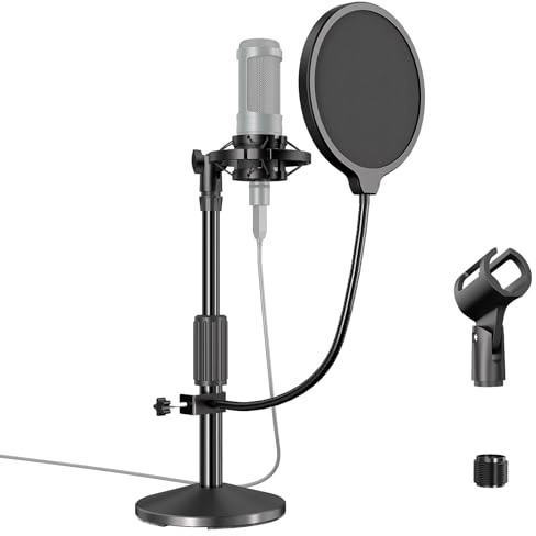 ZMHH Mic Stand Desk,Adjustable Desktop Microphone Stand Table with Pop Filter Shock Mount Mic Clip 3/8 to 5/8 Adapter,for AT2020|AT2035|AT2040|QuadCast S|Razer Seiren X| Blue Snowball |Shure SM
