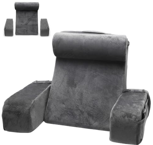 Tutamaz Rückenkissen, Lesekissen für Bett und Sofa mit Abnehmbaren Armlehnen und Kopfkiseen, Rückenkissen Bett, Wandkissen Multifunktions-Keilkissen zum Lesen/Spielen/Fernsehen
