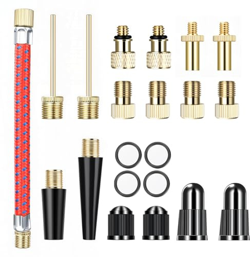 Aruicheng 21 Pcs Bike Pump Adaptor Presta to Schrader Valve Adapter Set Tyre Inflator Adaptor with Extension Pipe Ball Pump Needle Tire Valve Cap for Balls Bikes DV/AV/SV Bicycle Air Pump