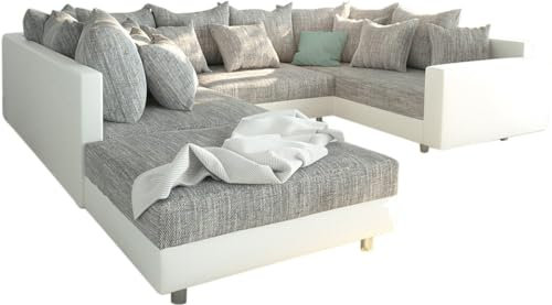 DELIFE Couch Clovis Weiss Hellgrau Hocker Armlehne Wohnlandschaft Modulsofa
