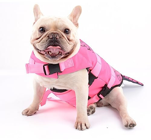 Hifrenchies Hundeschwimmweste Hai Schwimmweste Haustier Sicherheit Badeanzug Floatation Rettungsweste für Französische Bulldogge (M, Meerjungfrau)