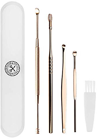 BLISSANY® Set de nettoyage d'oreille 4 pièces - nettoyants auriculaires médicaux en acier inoxydable, élimination de cérumen, nettoyage d'oreille