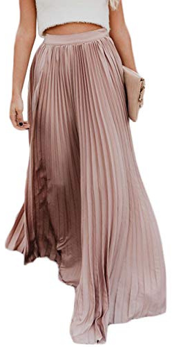 Faltenrock Damen Maxi Lang Swing Gefalteter A-Linie Plisseerock Elegant Unterrock Rock Vintage Sommer Röcke