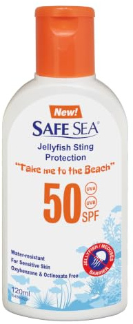 Safe Sea SPF50 Sting Blocking Sunscreen | 120ml Bottle | For Sensitive Skin | Anti Jellyfish Sting Protective Lotion (Pack of 1)