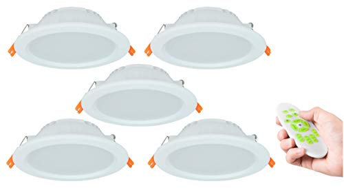 LEDUX Tunable-White LED Einbaustrahler CCT 3000-6000K, Dimmbar + Farbtemperatur einstellbar, Warm + Neutral + Kaltweiß, IP44 Schutzklasse, 2.4G Funk (5er Set mit Fernbedienung, 24W)