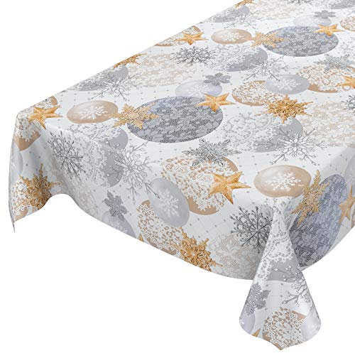 ANRO Tischdecke Wachstuch abwaschbar Wachstuchtischdecke Wachstischdecke Weihnachten Schneeflocken Silvester Sterne 200x140cm