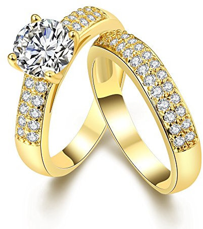 Uloveido Eheringe Verlobungsringe Set Silber 2 für Damen Weißgold plattiert Zirkonia Ringe, Metall, Messing