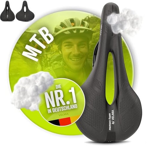 Velmia Bike Seat with Ergonomic 3-Zone Concept & Memory Foam, Comfortable Bike Saddle for Men & Women, Cushion for Trekking Bike, Mountain Bike and City Bikes.