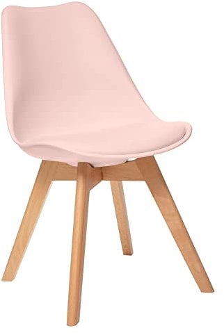 Atmosphera Créateur d'Intérieur - Chaise Baya Rose - Plastique et Hêtre - Salle à Manger, Cuisine, Bureau, Salon - Confortable Coussin Intégré