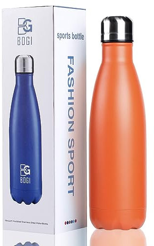 BOGI Insulated Water Bottles,750ml Metal Water Bottle,Leakproof Stainless Steel Water Bottle Keep Hot and Cold Water Bottle Bike Sports Gym Water Bottle for Girls Kids with Cleaning Brush(Orange)