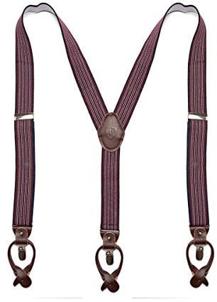 BRERA 67 verstellbare elastische Hosenträger Herren mit Clips für Arbeitshose, Latzhose, Jeans, Motorradhose. Italienische Design (3.5 cm, blau bordeaux mit vertikalen streifen)