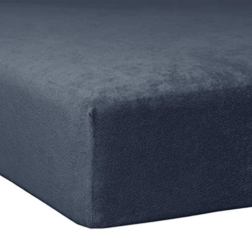 TRAUMSCHLAF weiches, elastisches Flausch Biber Boxspring Matratzen Spannbettlaken mit Rundumgummi, Größen 90x190 cm - 100x200 cm, Marine