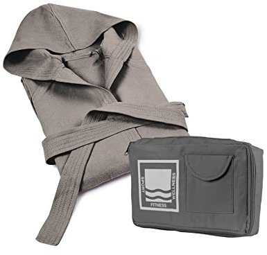 Banzaii Accappatoio in 100% Microfibra con Cappuccio – Accappatoio Uomo e Donna con Borsa Resistente e Salvaspazio - Taglia M Tortora