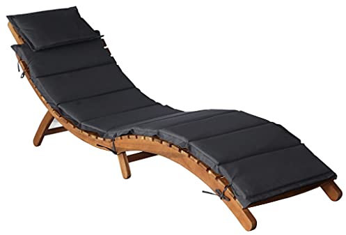 Akazienholz,Ergonomisch,Gartenliege,Sonnenliege Relaxliege Saunaliege,Sonnenliege mit Auflage Massivholz Akazie Dunkelgrau