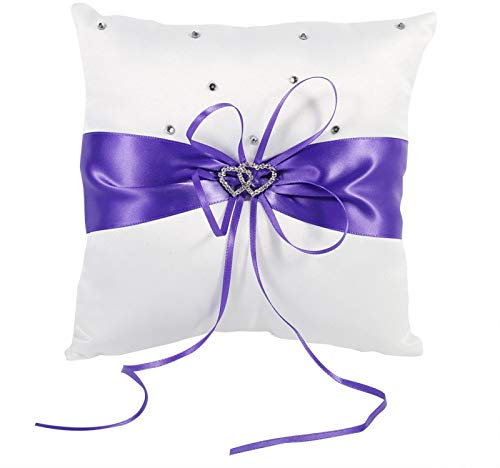 Restokki Braut Ringträger Halter Kissen Doppelherz Ehering Box Hochzeitszubehör Dekoration Zubehör(Lila)