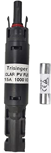 Trisinger Solar Sicherungshalter-Anschluss,1000VDC IP68 Wasserdichte 15A Inline-Sicherung,für Solar-Photovoltaik-System,mit 10X38mm Sicherung (15A)