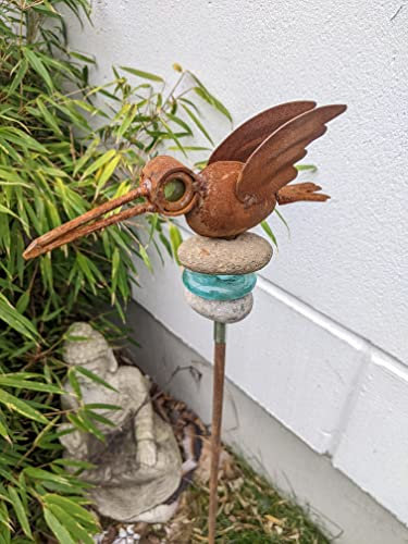 Zen Man Edelrost Gartenstecker Beetstecker Garten Vogel Glasdeko Stein Handarbeit H112cm 029574
