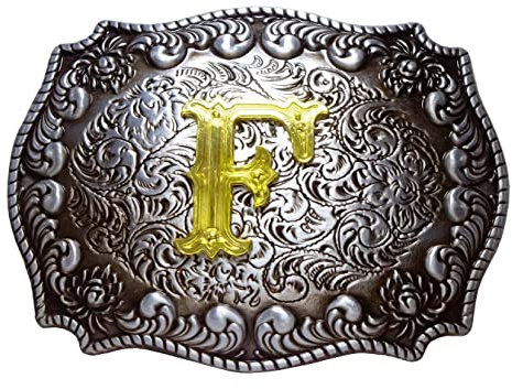 Moranse Goldene Initiale Buchstabe A bis Z Gürtelschnalle im Western-Cowboy-Stil, Initiale F, Medium