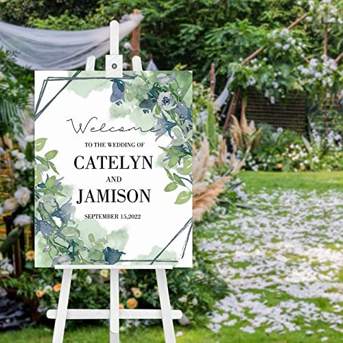 Panneau de bienvenue en bois personnalisé avec fleurs - Panneau de bienvenue au mariage - Panneau vertical en bois pour cérémonie de mariage - 50,8 x 40,6 cm
