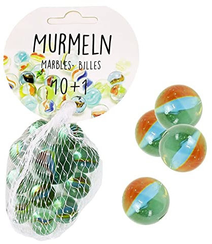 BEMIRO 44 Murmeln aus Glas im Netz zum Spielen - inkl. 11 Murmeln in 4 Netzen, 40 Kleine und 4 große Glasmurmeln, Murmeln Glas, Murmeln Kinder, Murmelspiel, Marbles
