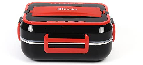 EMtronics Electric Heated Lunch Box 1.5L 12V or 220v for Home or Travelling Car/Lorry Use with Spoon and Fork - Red