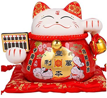 YANYUESHOP Chinesische Porzellan Glückskatze Maneki Neko Glückskatze Spardose rot, groß