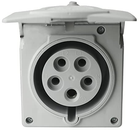 CEE Wandsteckdose mit Klappdeckel 32A 5P 400V IP44 Unterputz Steckdose Unterputzsteckdose Wanddose Grau
