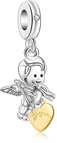 HAEPIAR S925 Sterling Silber Charm in Argento per Bracciale Collana Argento Sterling Dangles Cuore Alato Angelo per le Donne Ragazze