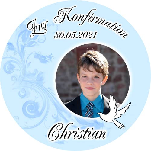 Tortenbild Kommunion - Konfirmation Rund Motiv Ornament Blau